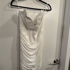 Zara White Ruched Mini Dress